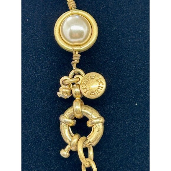 J Crew Necklace Orange Beads & Faux Pearl Rhinestone Brass Chain Preppy - Picture 6 of 8